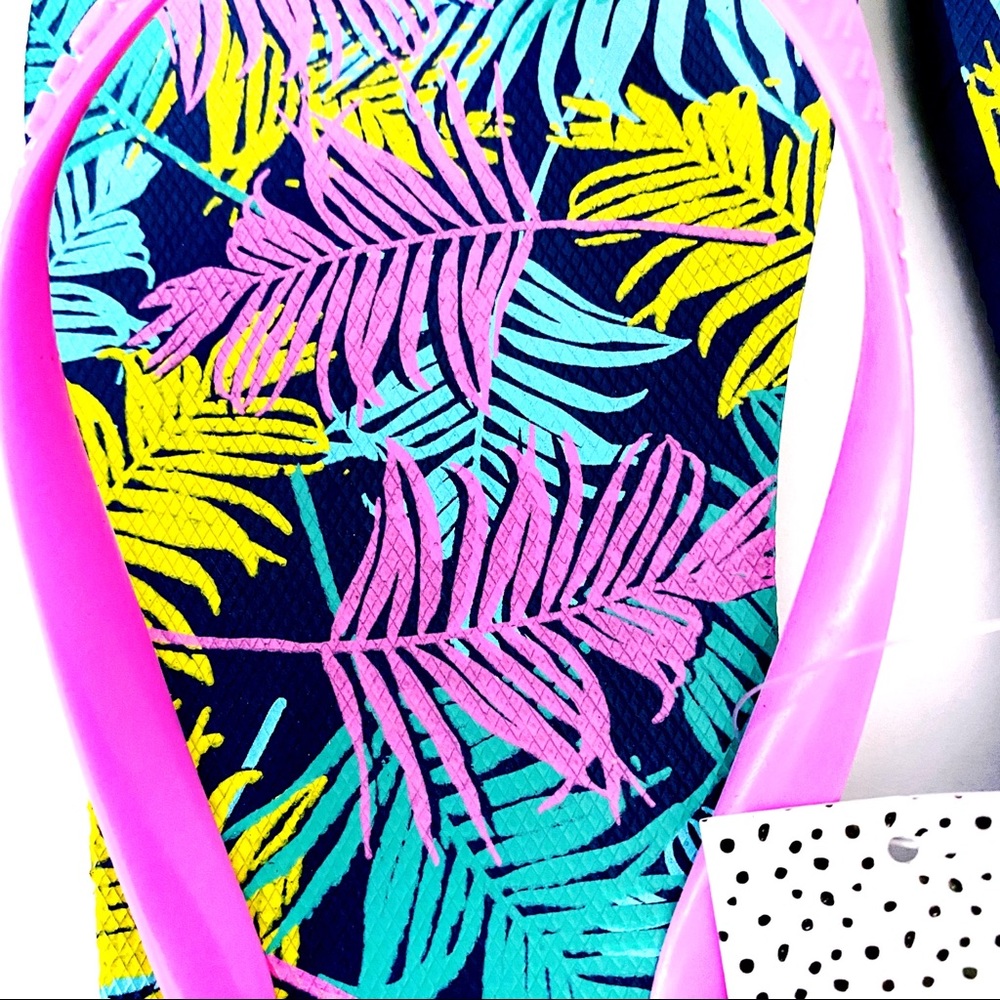 Palm Leaf Flip Flops Sandals Neon Navy Blue - Picture 5 of 7
